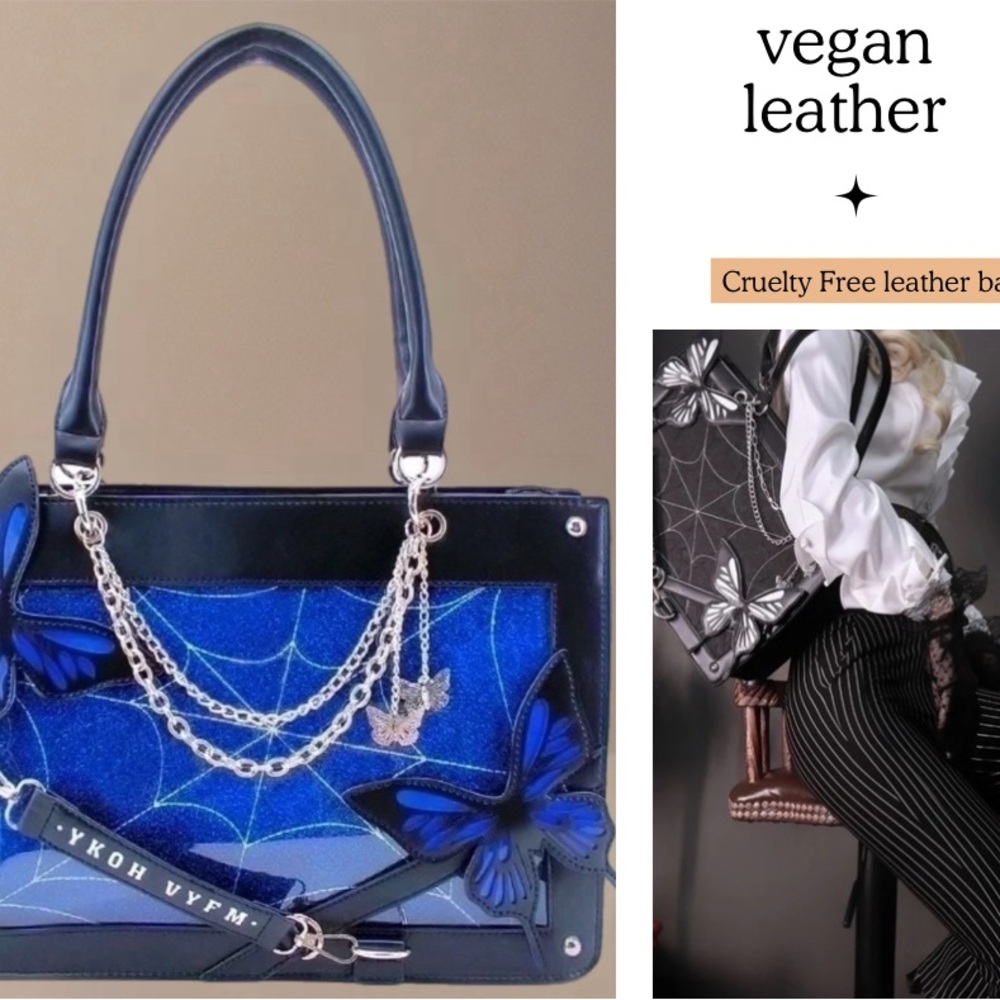 Vegan Leather Blue and Black Handbag mad with recycled materials